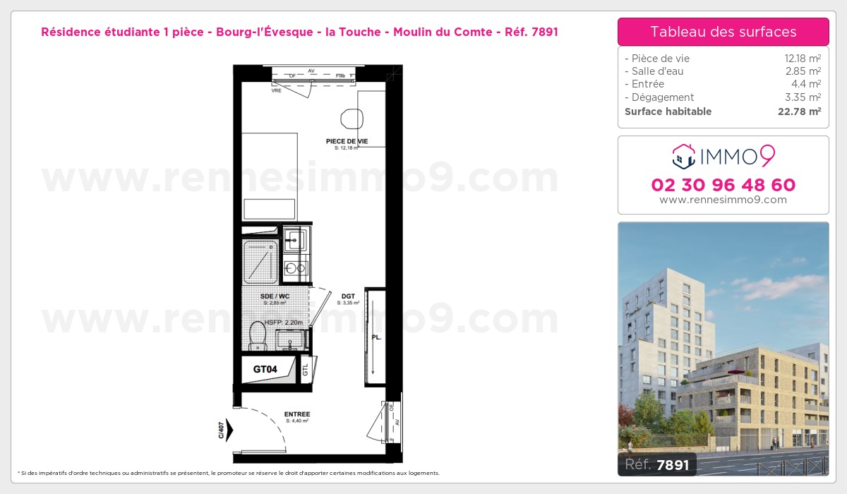 Plan et surfaces, Programme neuf Rennes : Bourg-l'Évesque - la Touche - Moulin du Comte Référence n° 7891