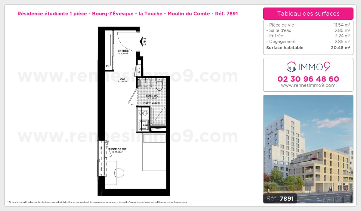 Plan et surfaces, Programme neuf Rennes : Bourg-l'Évesque - la Touche - Moulin du Comte Référence n° 7891
