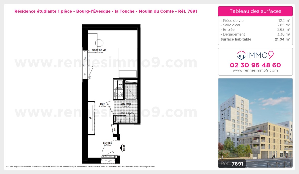 Plan et surfaces, Programme neuf Rennes : Bourg-l'Évesque - la Touche - Moulin du Comte Référence n° 7891