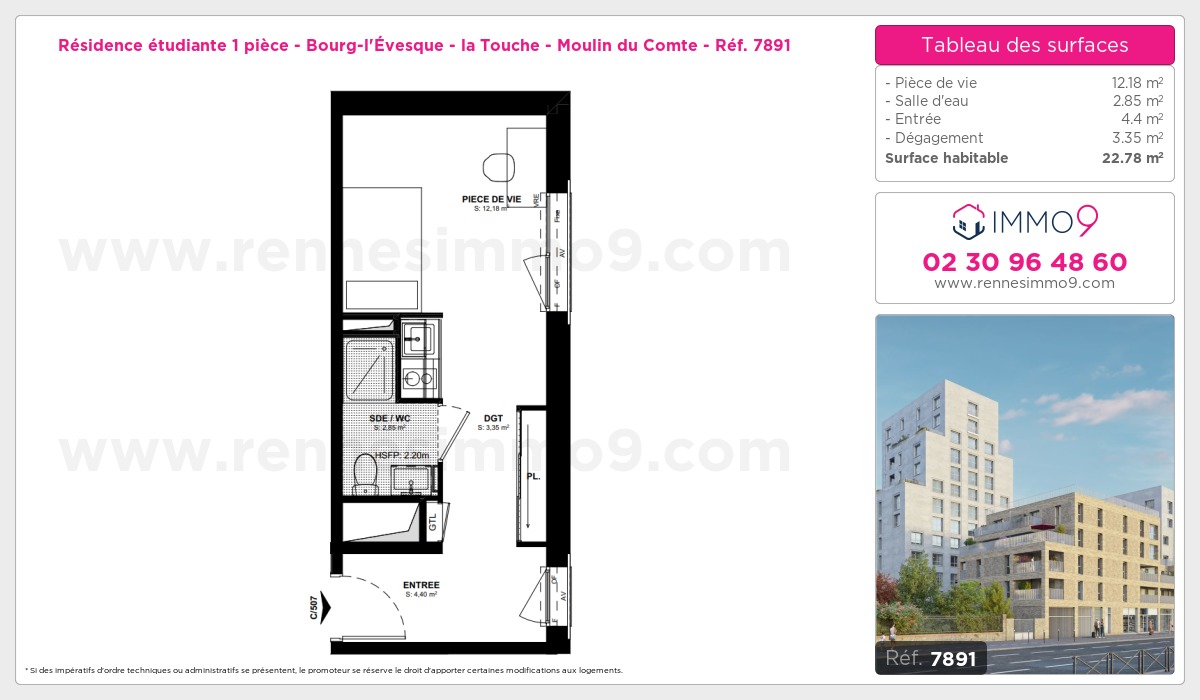 Plan et surfaces, Programme neuf Rennes : Bourg-l'Évesque - la Touche - Moulin du Comte Référence n° 7891