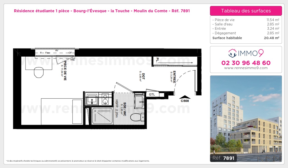 Plan et surfaces, Programme neuf Rennes : Bourg-l'Évesque - la Touche - Moulin du Comte Référence n° 7891