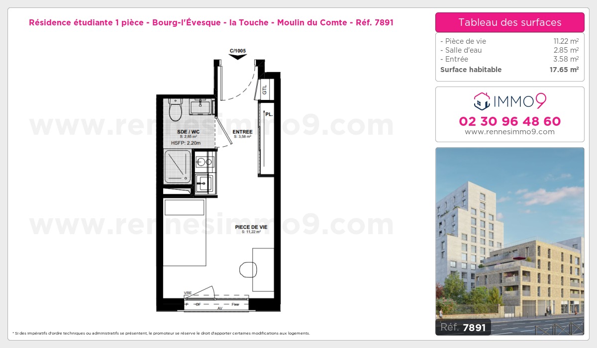 Plan et surfaces, Programme neuf Rennes : Bourg-l'Évesque - la Touche - Moulin du Comte Référence n° 7891
