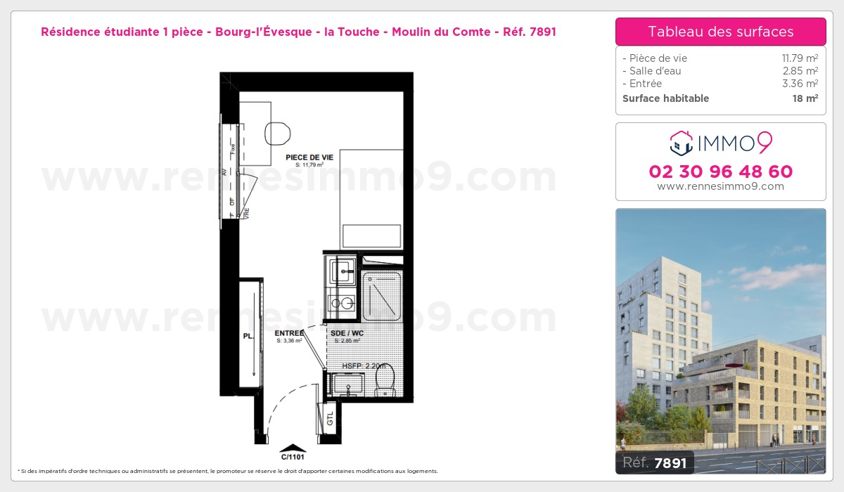 Plan et surfaces, Programme neuf Rennes : Bourg-l'Évesque - la Touche - Moulin du Comte Référence n° 7891