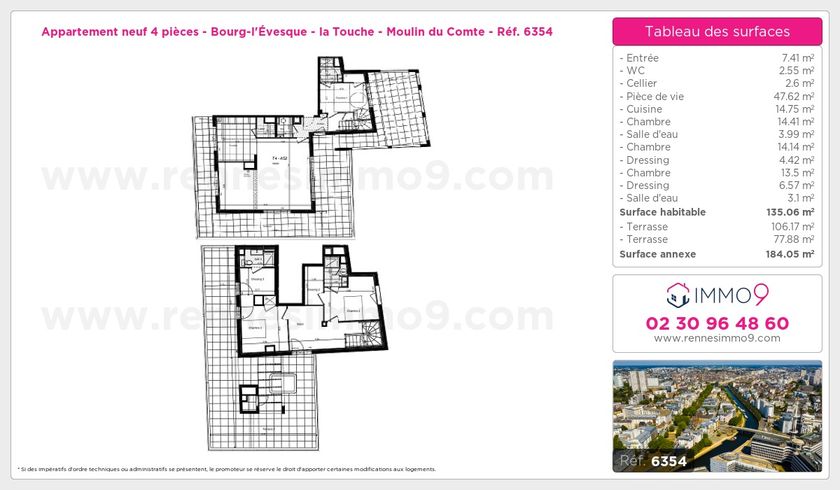 Plan et surfaces, Programme neuf Rennes : Bourg-l'Évesque - la Touche - Moulin du Comte Référence n° 6354