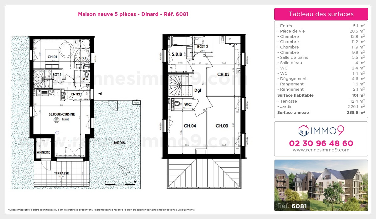 Plan et surfaces, Programme neuf Dinard Référence n° 6081