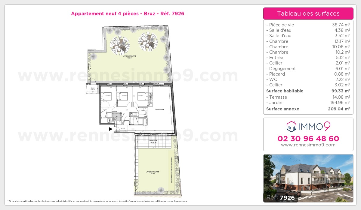 Plan et surfaces, Programme neuf Bruz Référence n° 7926