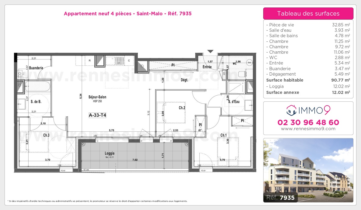 Plan et surfaces, Programme neuf Saint-Malo Référence n° 7935