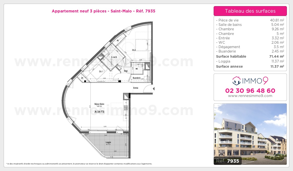 Plan et surfaces, Programme neuf Saint-Malo Référence n° 7935