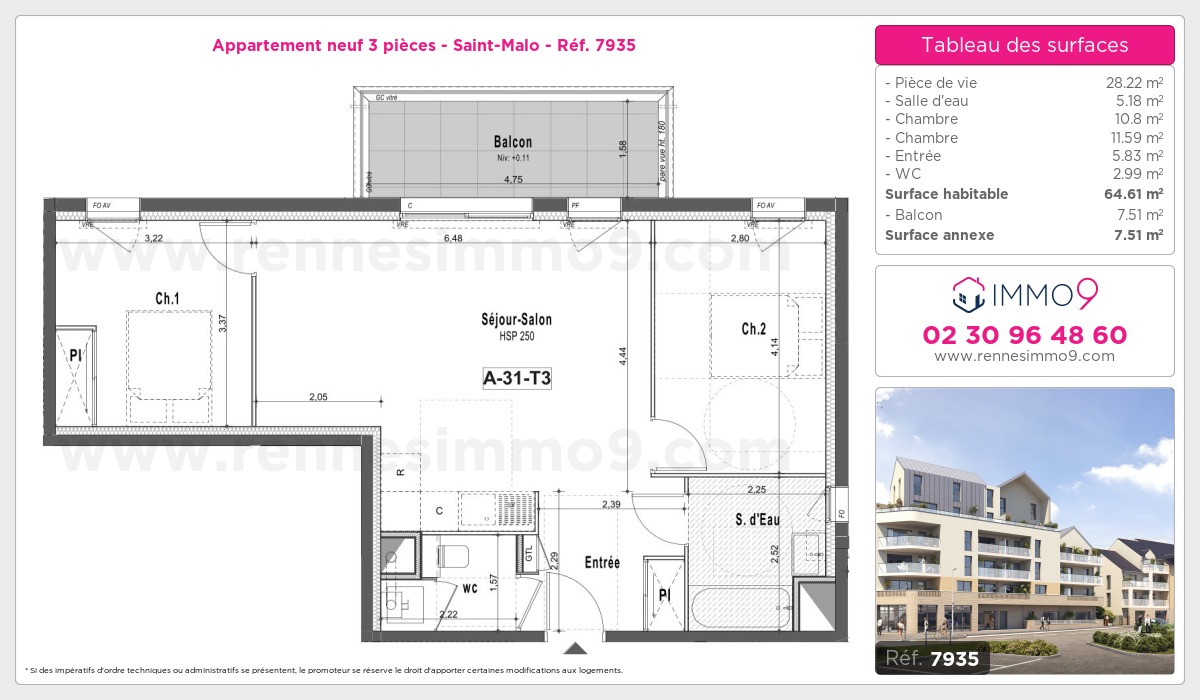 Plan et surfaces, Programme neuf Saint-Malo Référence n° 7935