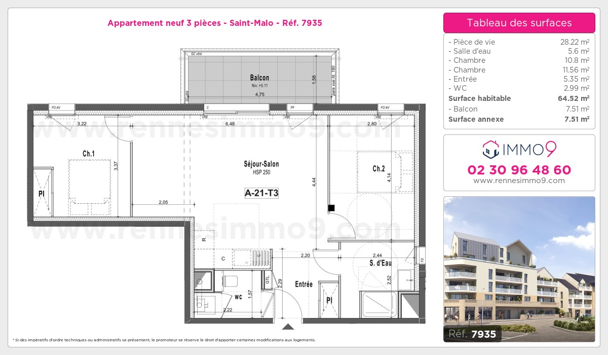Plan et surfaces, Programme neuf Saint-Malo Référence n° 7935