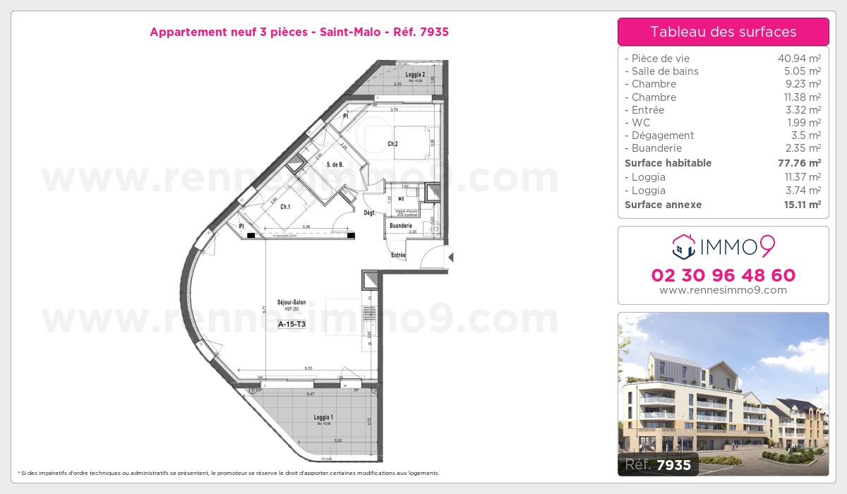 Plan et surfaces, Programme neuf Saint-Malo Référence n° 7935
