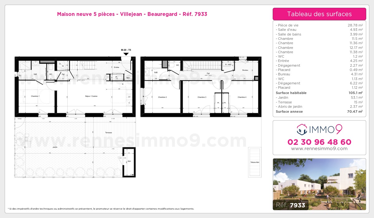 Plan et surfaces, Programme neuf Rennes : Villejean - Beauregard Référence n° 7933