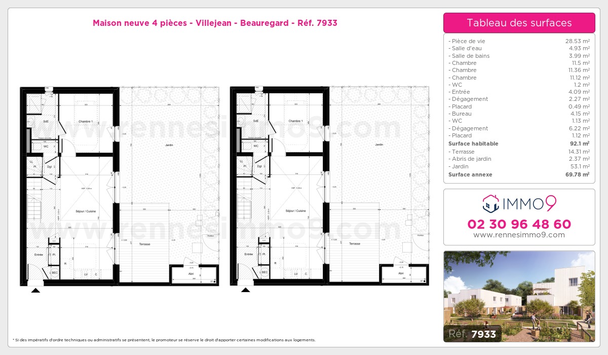 Plan et surfaces, Programme neuf Rennes : Villejean - Beauregard Référence n° 7933