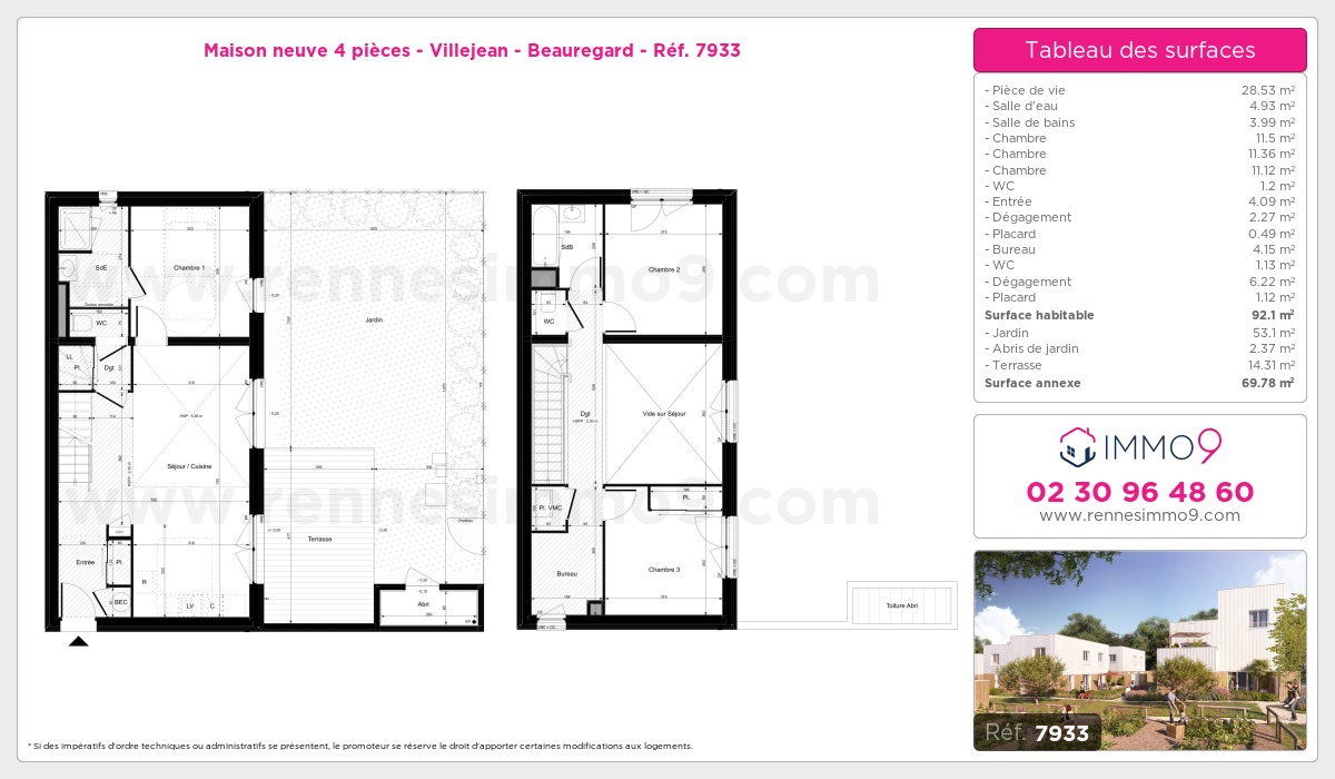 Plan et surfaces, Programme neuf Rennes : Villejean - Beauregard Référence n° 7933