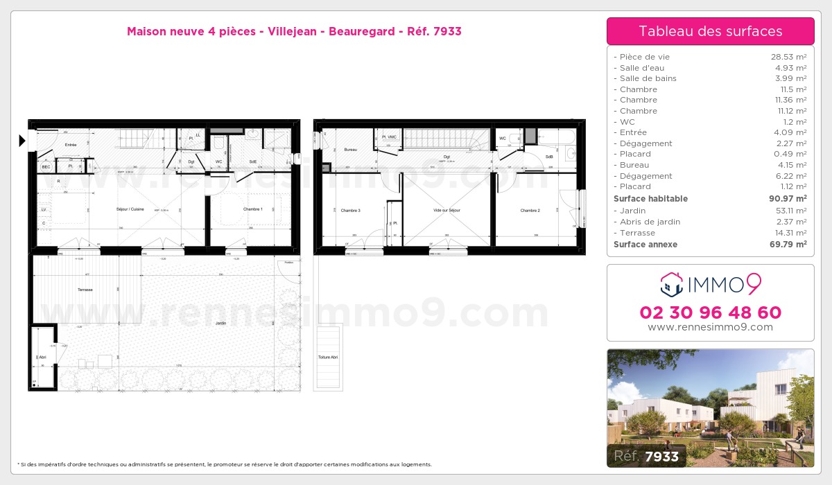 Plan et surfaces, Programme neuf Rennes : Villejean - Beauregard Référence n° 7933