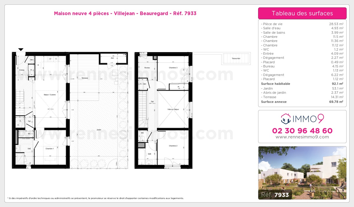 Plan et surfaces, Programme neuf Rennes : Villejean - Beauregard Référence n° 7933