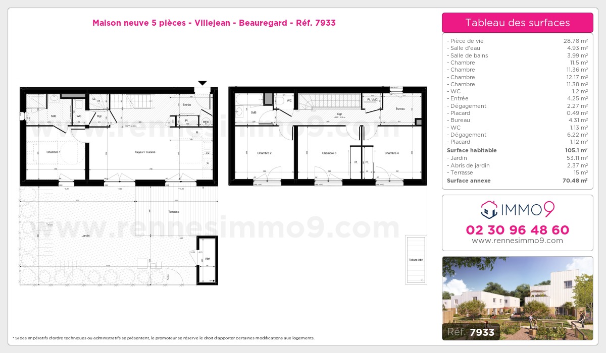 Plan et surfaces, Programme neuf Rennes : Villejean - Beauregard Référence n° 7933