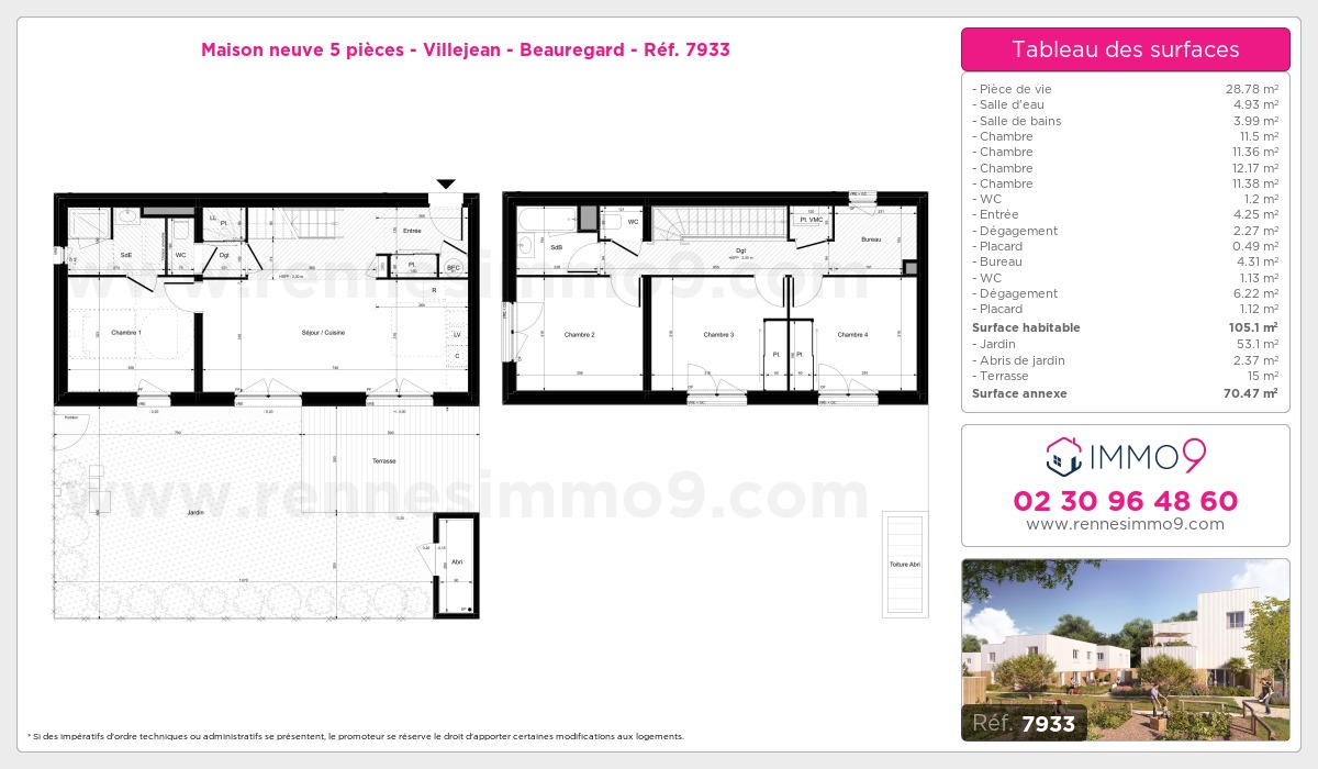 Plan et surfaces, Programme neuf Rennes : Villejean - Beauregard Référence n° 7933