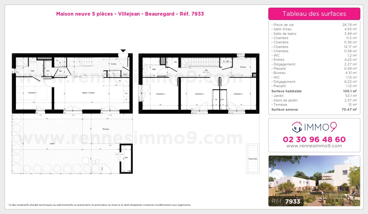 Plan et surfaces, Programme neuf Rennes : Villejean - Beauregard Référence n° 7933