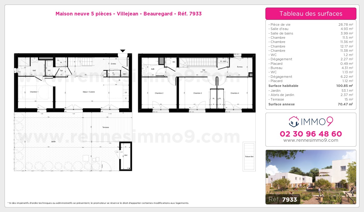 Plan et surfaces, Programme neuf Rennes : Villejean - Beauregard Référence n° 7933