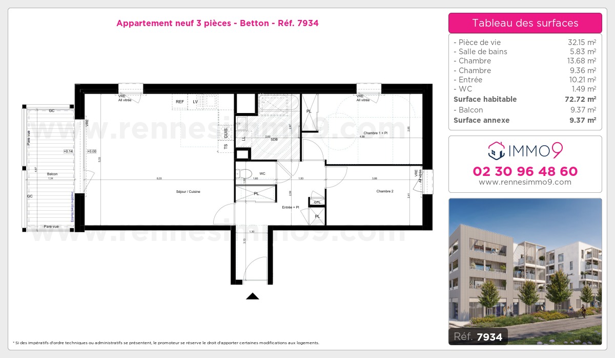 Plan et surfaces, Programme neuf Betton Référence n° 7934