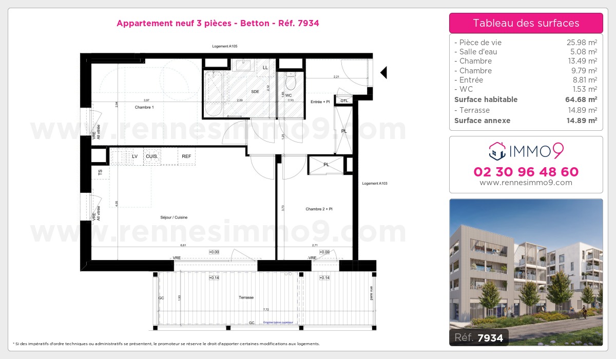Plan et surfaces, Programme neuf Betton Référence n° 7934