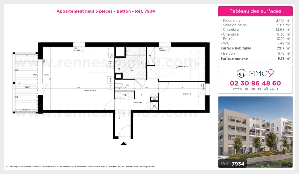 Plan et surfaces, Programme neuf Betton Référence n° 7934