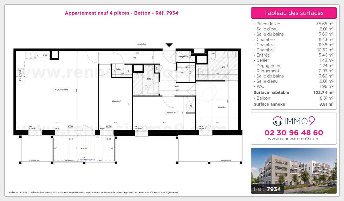 Plan et surfaces, Programme neuf Betton Référence n° 7934