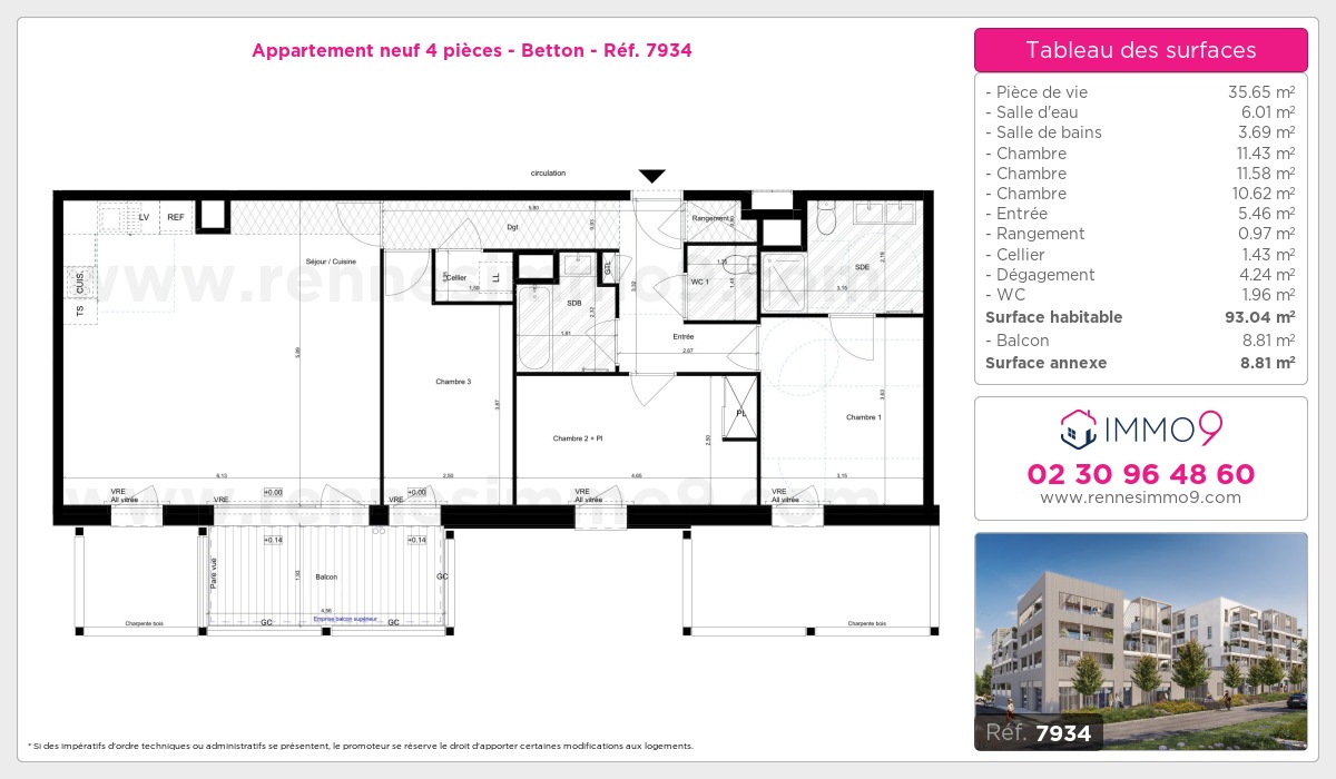 Plan et surfaces, Programme neuf Betton Référence n° 7934