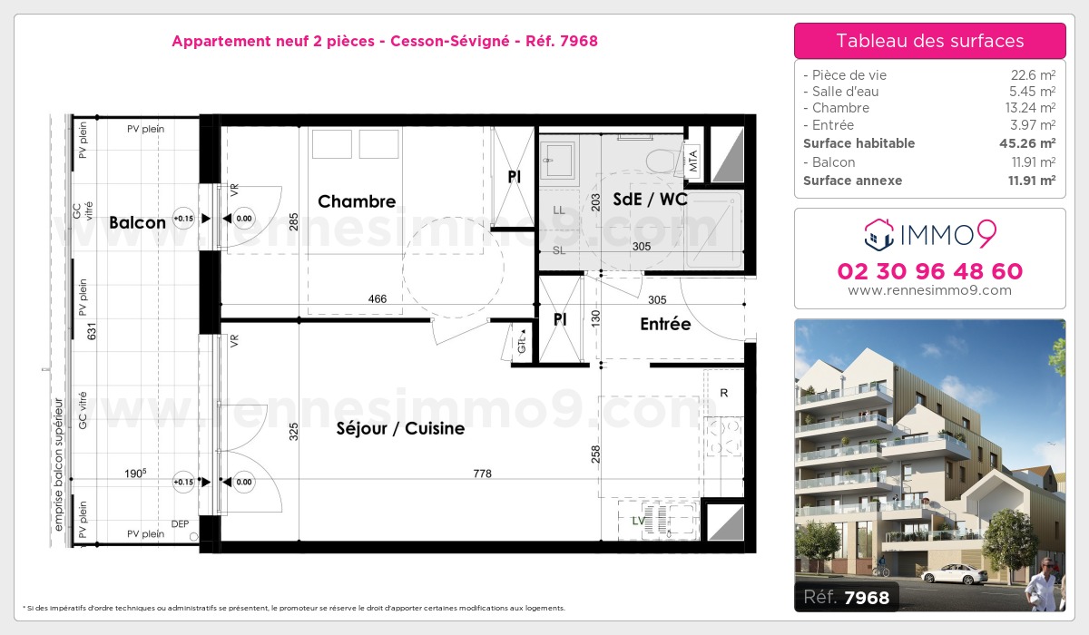 Plan et surfaces, Programme neuf Cesson-Sévigné Référence n° 7968