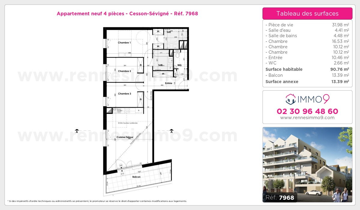 Plan et surfaces, Programme neuf Cesson-Sévigné Référence n° 7968