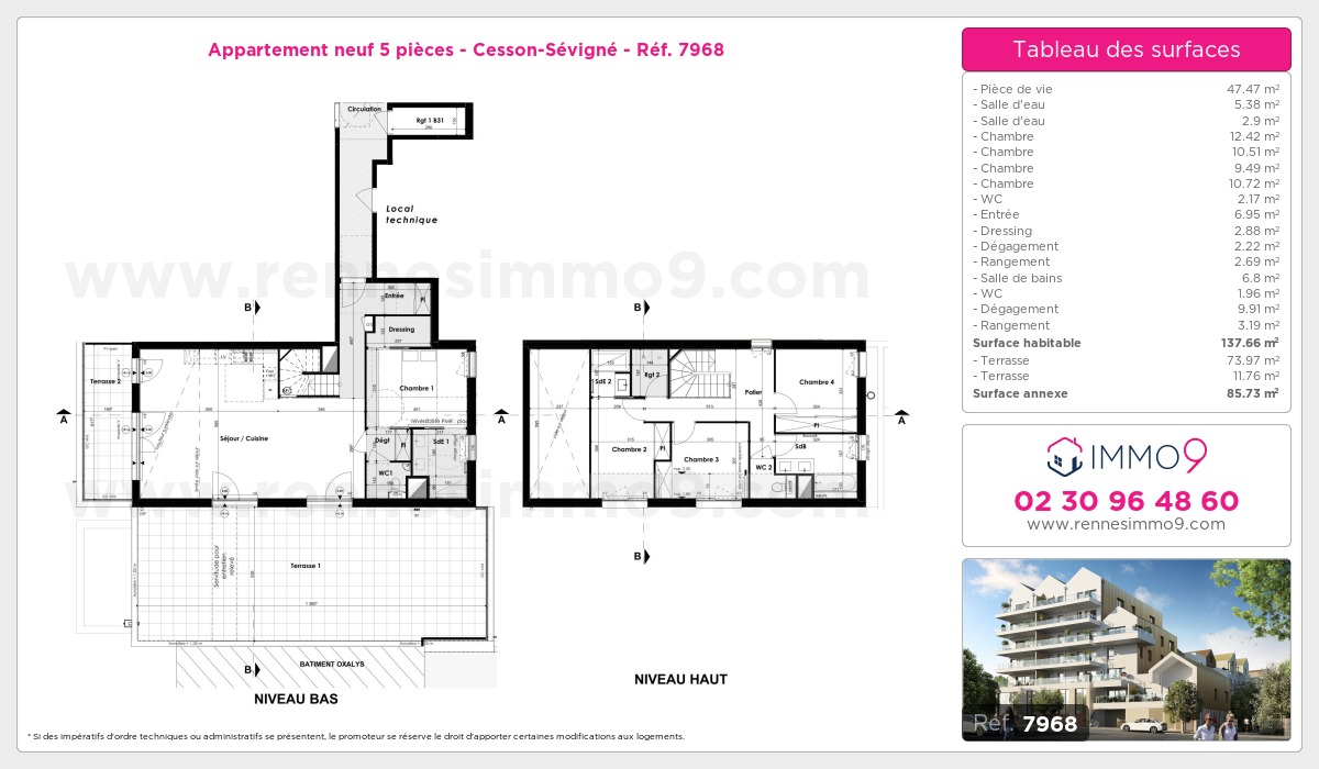 Plan et surfaces, Programme neuf Cesson-Sévigné Référence n° 7968