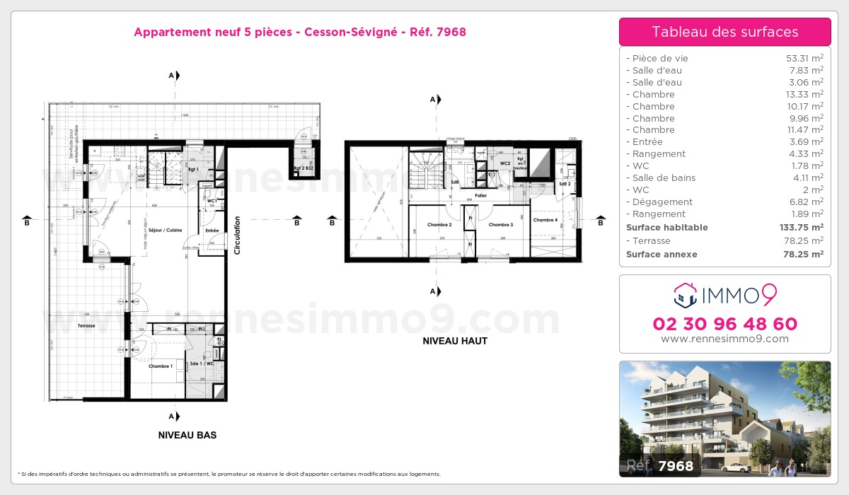 Plan et surfaces, Programme neuf Cesson-Sévigné Référence n° 7968