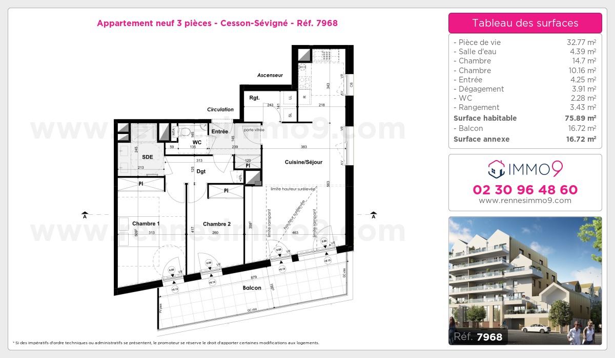 Plan et surfaces, Programme neuf Cesson-Sévigné Référence n° 7968