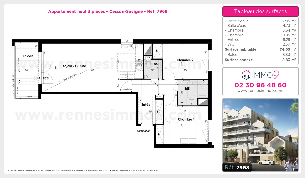 Plan et surfaces, Programme neuf Cesson-Sévigné Référence n° 7968