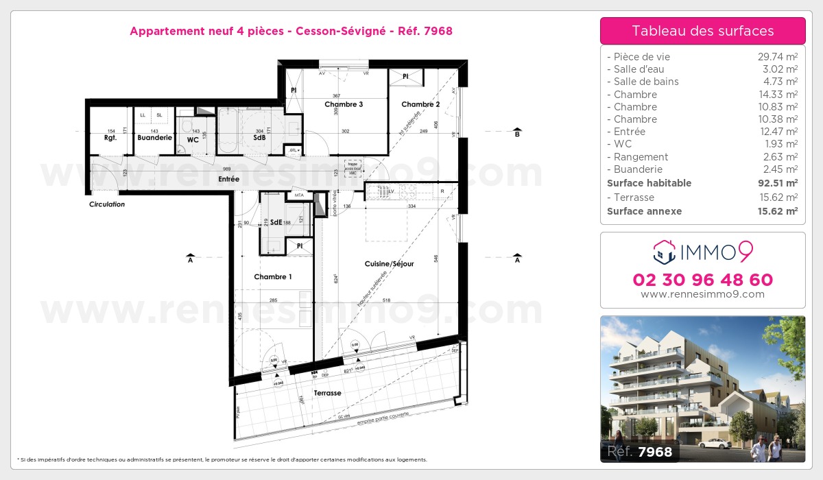 Plan et surfaces, Programme neuf Cesson-Sévigné Référence n° 7968