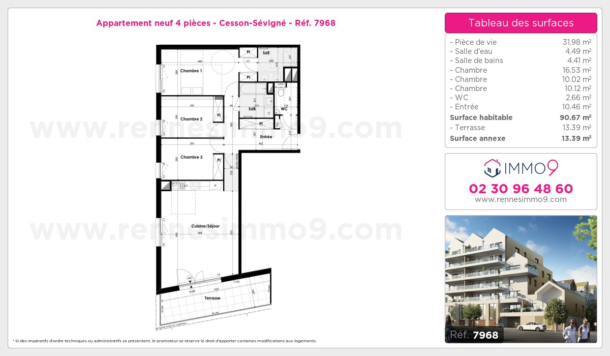 Plan et surfaces, Programme neuf Cesson-Sévigné Référence n° 7968
