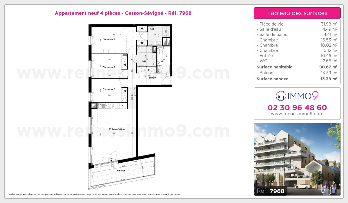 Plan et surfaces, Programme neuf Cesson-Sévigné Référence n° 7968