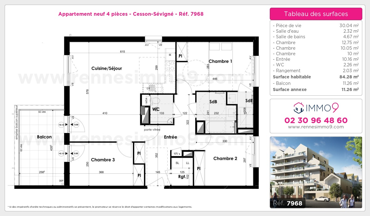 Plan et surfaces, Programme neuf Cesson-Sévigné Référence n° 7968
