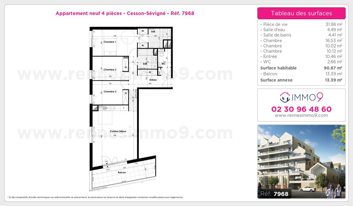 Plan et surfaces, Programme neuf Cesson-Sévigné Référence n° 7968