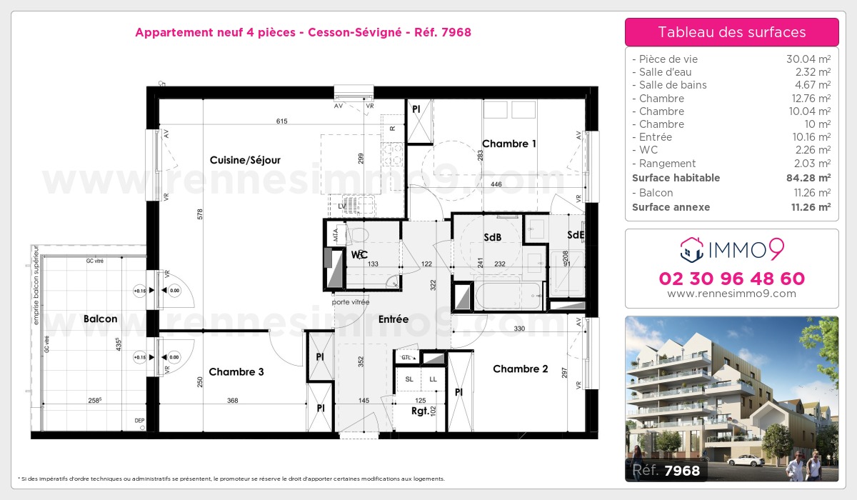 Plan et surfaces, Programme neuf Cesson-Sévigné Référence n° 7968