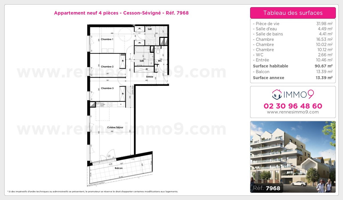 Plan et surfaces, Programme neuf Cesson-Sévigné Référence n° 7968