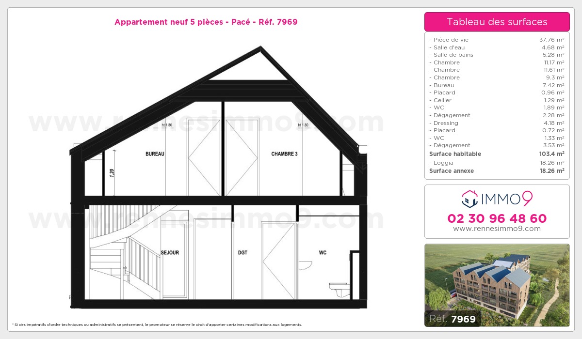 Plan et surfaces, Programme neuf Pacé Référence n° 7969
