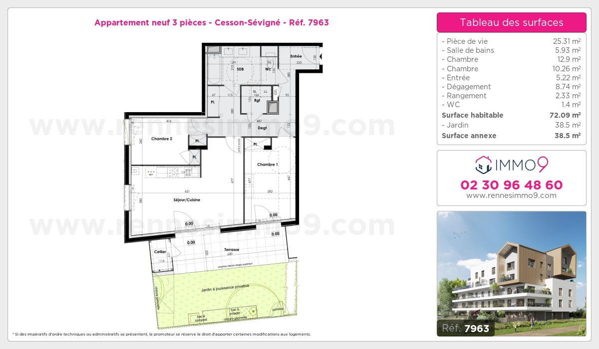 Plan et surfaces, Programme neuf Cesson-Sévigné Référence n° 7963
