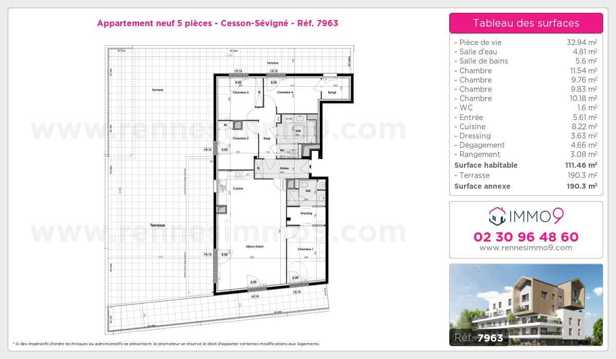 Plan et surfaces, Programme neuf Cesson-Sévigné Référence n° 7963