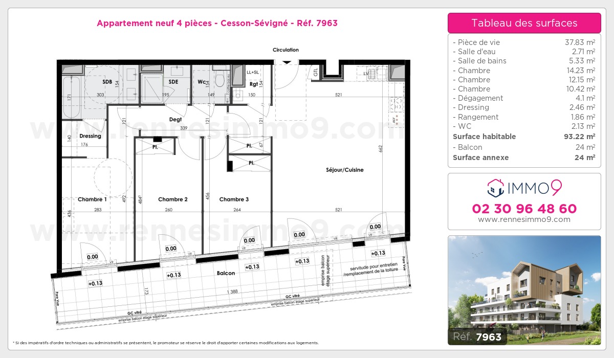 Plan et surfaces, Programme neuf Cesson-Sévigné Référence n° 7963