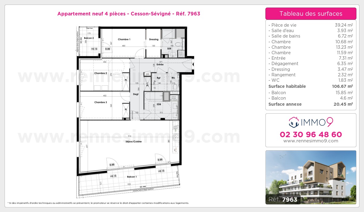 Plan et surfaces, Programme neuf Cesson-Sévigné Référence n° 7963