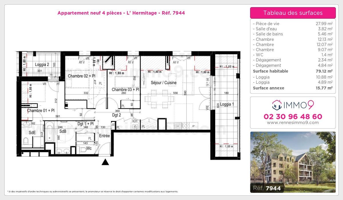 Plan et surfaces, Programme neuf Hermitage Référence n° 7944
