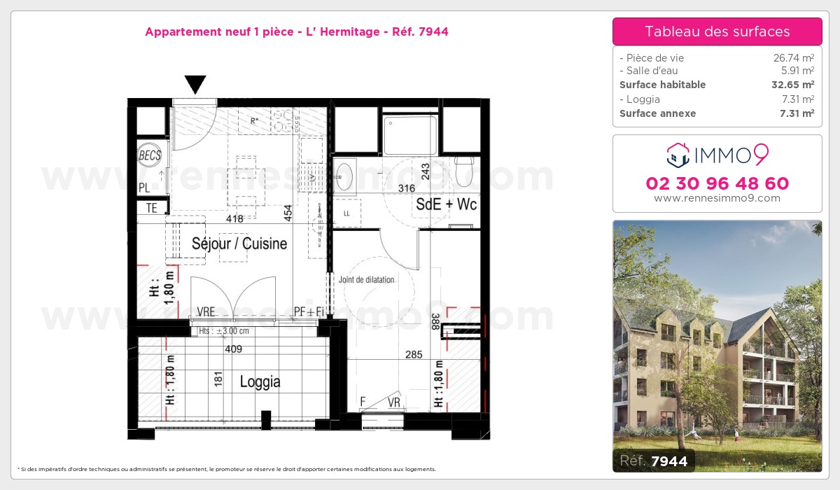 Plan et surfaces, Programme neuf Hermitage Référence n° 7944