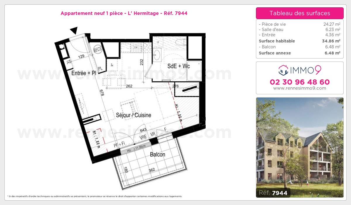Plan et surfaces, Programme neuf Hermitage Référence n° 7944
